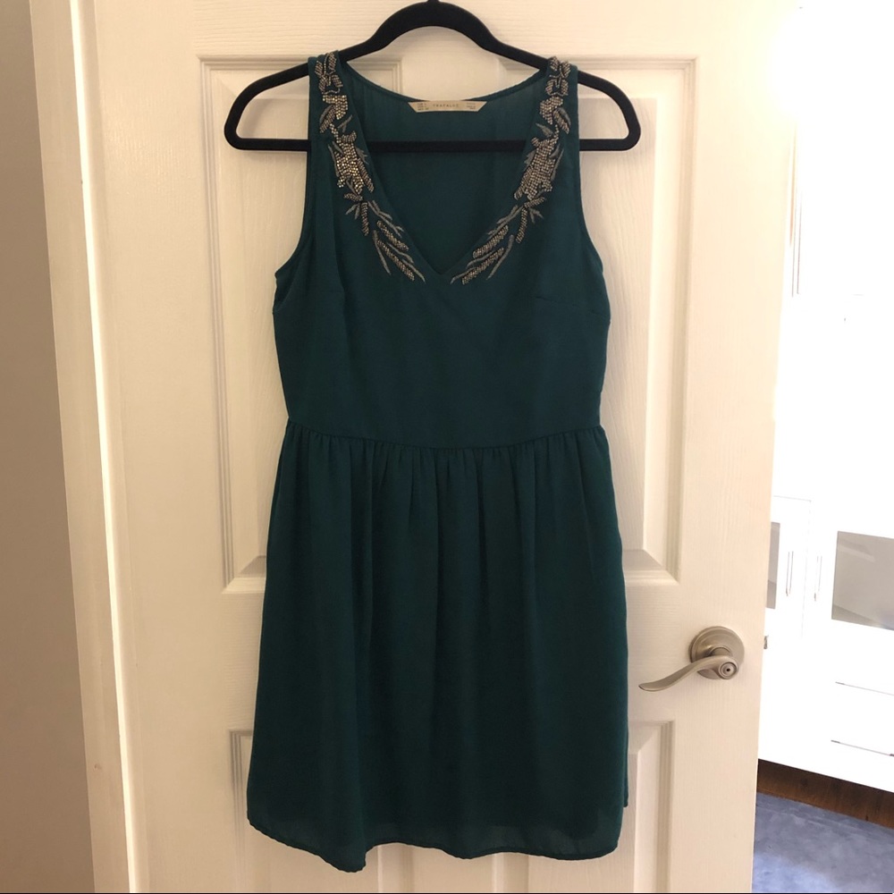 Zara Teal Embellished V-Neck Midi Dress